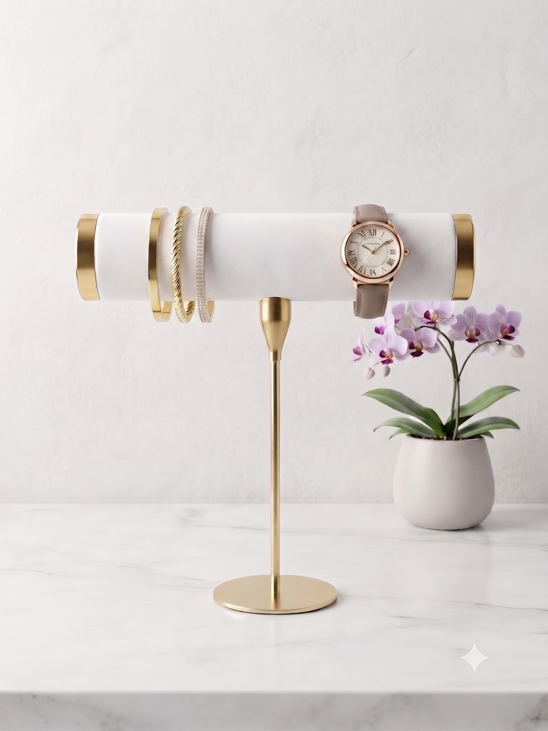 Gemini_Generated_Image_oszbisoszbisoszb Metal Velvet Bangle Display Stand – Premium Jewelry Holder for Bangles, Bracelets & Watches | Elegant Countertop Showcase for Home & Retail Display (Beige) - Image 1