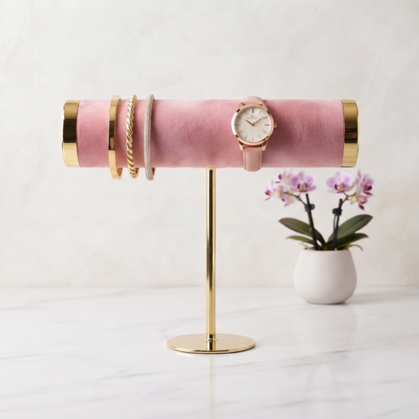 Metal Velvet Bangle Display Stand – Premium Jewelry Holder for Bangles, Bracelets & Watches | Elegant Countertop Showcase for Home & Retail Display (Pink)