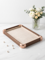 Wooden Velvet Jewelry Organizer Tray, Green, 2 Pieces | Rectangular, Designer Style, For Rings, Earrings, Necklaces and Bracelets (Serving) - Image 5