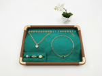 Premium Wooden Velvet Jewelry Organizer Tray with Metal Frame, Beige | Ring, Earrings, Necklace, Bracelet & Watch Storage Display Tray (Chain)