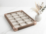 Premium Wooden Velvet Jewelry Organizer Tray with Metal Frame, Beige | Ring, Earrings, Necklace, Bracelet & Watch Storage Display Tray (15 Slot) - Image 7
