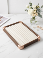 Premium Wooden Velvet Jewelry Organizer Tray with Metal Frame, Beige | Ring, Earrings, Necklace, Bracelet & Watch Kada Storage Display Tray - Image 2