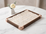 Premium Wooden Velvet Jewelry Organizer Tray with Metal Frame, Beige | Ring, Earrings, Necklace, Bracelet & Watch Storage Display Tray - Image 2