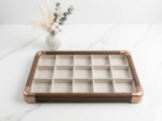 Premium Wooden Velvet Jewelry Organizer Tray with Metal Frame, Beige | Ring, Earrings, Necklace, Bracelet & Watch Storage Display Tray (15 Slot) - Image 4