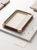 Premium Wooden Velvet Jewelry Organizer Tray with Metal Frame, Beige | Ring, Earrings, Necklace, Bracelet & Watch Storage Display Tray (3 in 1) - Image 3