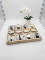 Jewelry Display Tray for Earrings & Rings | Decorative Jewelry Storage Organizer | Stud Earring Display Holder | Velvet Jewelry Showcase Tray for Home, Shop & Exhibition (Beige, 12 Pillow)