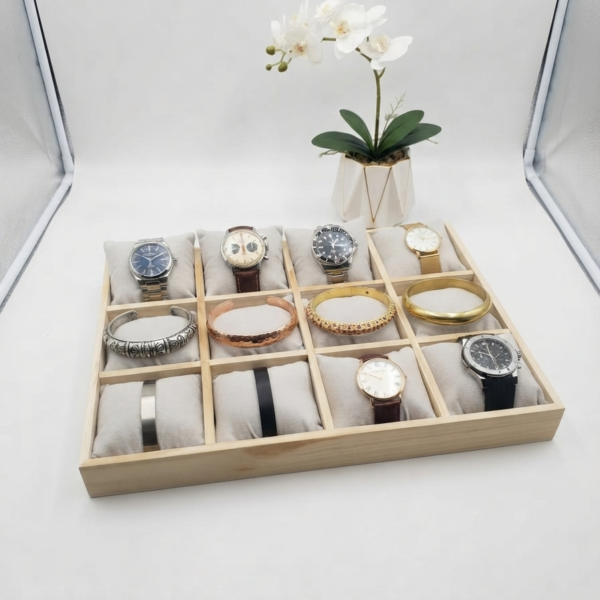 Jewelry Display Tray for Earrings & Rings | Decorative Jewelry Storage Organizer | Stud Earring Display Holder | Velvet Jewelry Showcase Tray for Home, Shop & Exhibition (Beige, 12 Pillow)