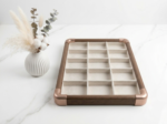 Premium Wooden Velvet Jewelry Organizer Tray with Metal Frame, Beige | Ring, Earrings, Necklace, Bracelet & Watch Storage Display Tray (15 Slot) - Image 5