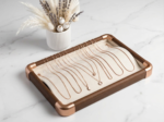 Premium Wooden Velvet Jewelry Organizer Tray with Metal Frame, Beige | Ring, Earrings, Necklace, Bracelet & Watch Storage Display Tray (Chain)