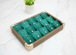 Premium Wooden Velvet Jewelry Organizer Tray with Metal Frame, Beige | Ring, Earrings, Necklace, Bracelet & Watch Storage Display Tray (Chain -Pendent Set P-Set) - Image 4