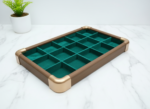 Premium Wooden Velvet Jewelry Organizer Tray with Metal Frame, Beige | Ring, Earrings, Necklace, Bracelet & Watch Storage Display Tray (15 Slot)