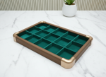 Premium Wooden Velvet Jewelry Organizer Tray with Metal Frame, Beige | Ring, Earrings, Necklace, Bracelet & Watch Storage Display Tray (15 Slot) - Image 3