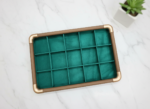Premium Wooden Velvet Jewelry Organizer Tray with Metal Frame, Beige | Ring, Earrings, Necklace, Bracelet & Watch Storage Display Tray (15 Slot) - Image 5