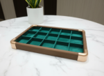 Premium Wooden Velvet Jewelry Organizer Tray with Metal Frame, Beige | Ring, Earrings, Necklace, Bracelet & Watch Storage Display Tray (15 Slot) - Image 6